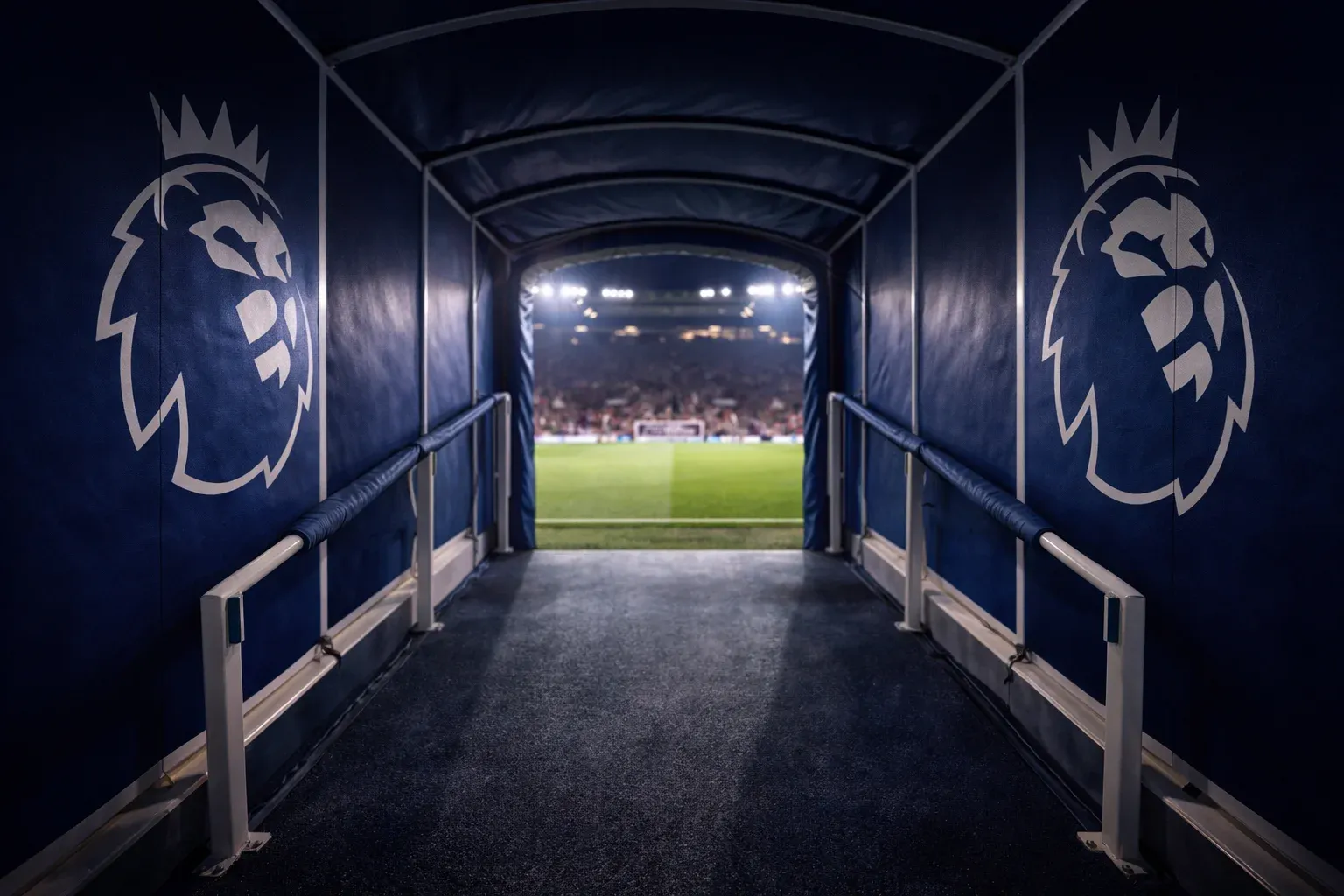 Túnel de vestuarios de un estadio de fútbol representando los fichajes de la Premier League